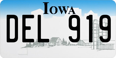 IA license plate DEL919