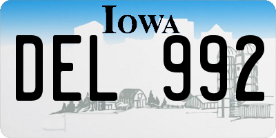 IA license plate DEL992