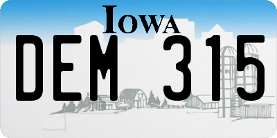 IA license plate DEM315