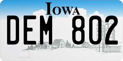 IA license plate DEM802