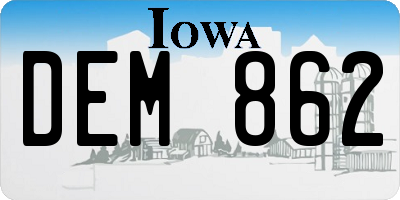 IA license plate DEM862