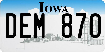 IA license plate DEM870