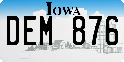 IA license plate DEM876