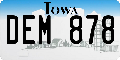 IA license plate DEM878