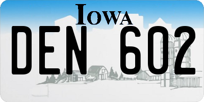 IA license plate DEN602