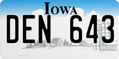 IA license plate DEN643