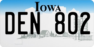 IA license plate DEN802