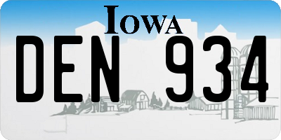 IA license plate DEN934