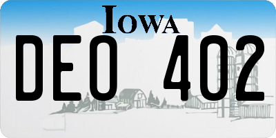 IA license plate DEO402