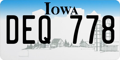IA license plate DEQ778