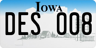 IA license plate DES008