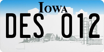 IA license plate DES012