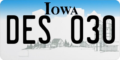 IA license plate DES030