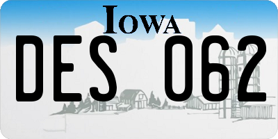 IA license plate DES062