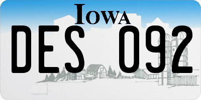 IA license plate DES092