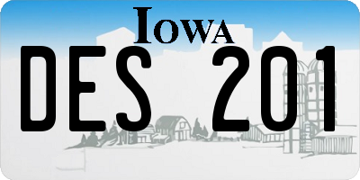 IA license plate DES201