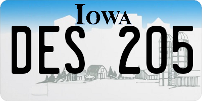 IA license plate DES205