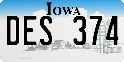 IA license plate DES374