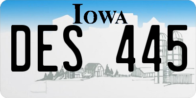 IA license plate DES445