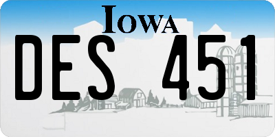 IA license plate DES451