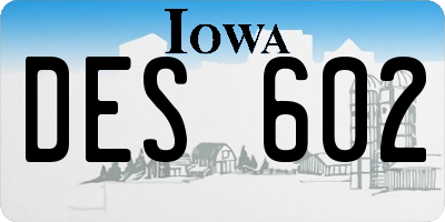 IA license plate DES602