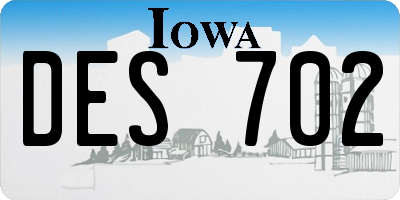 IA license plate DES702