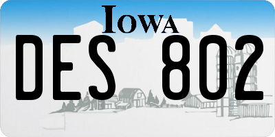 IA license plate DES802