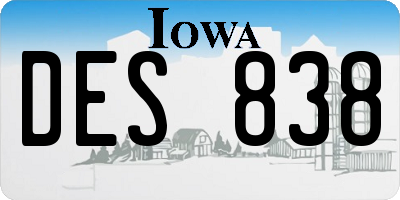 IA license plate DES838