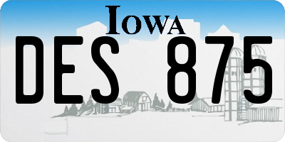 IA license plate DES875