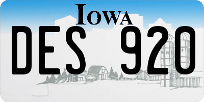 IA license plate DES920