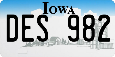 IA license plate DES982