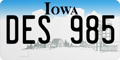 IA license plate DES985