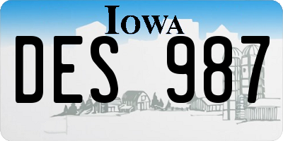 IA license plate DES987