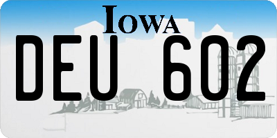IA license plate DEU602