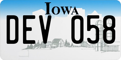 IA license plate DEV058