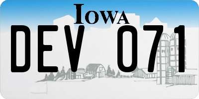 IA license plate DEV071
