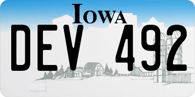IA license plate DEV492