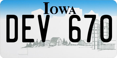 IA license plate DEV670
