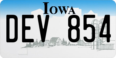 IA license plate DEV854
