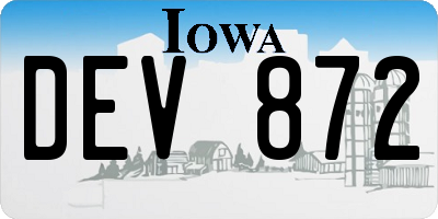 IA license plate DEV872