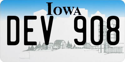 IA license plate DEV908