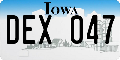 IA license plate DEX047
