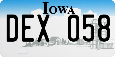 IA license plate DEX058
