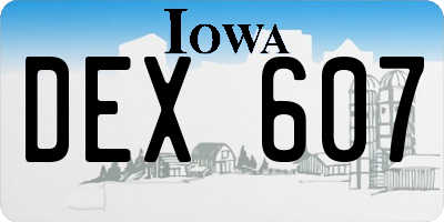 IA license plate DEX607