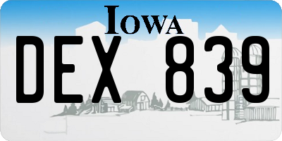 IA license plate DEX839