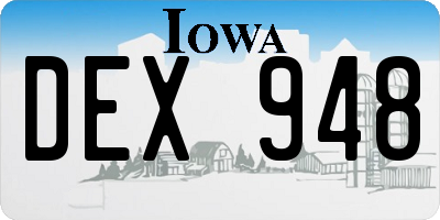 IA license plate DEX948