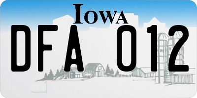 IA license plate DFA012