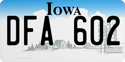 IA license plate DFA602