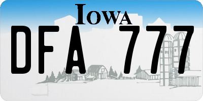 IA license plate DFA777