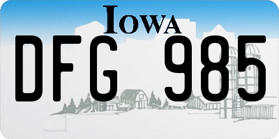 IA license plate DFG985